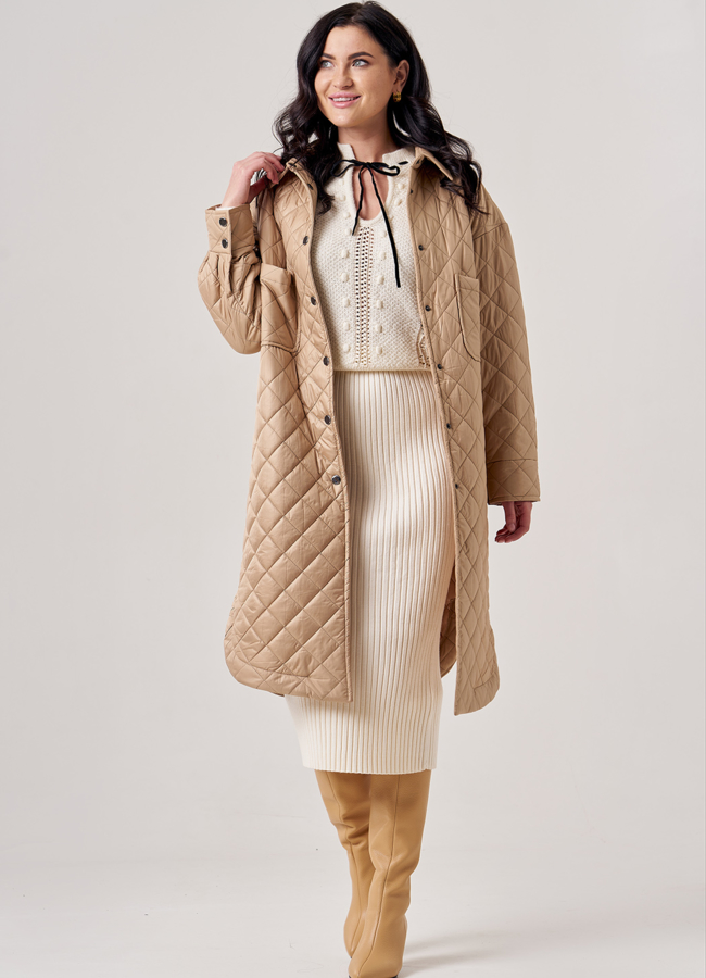 Пальто-рубашка бежевого цвета модель № 37 универмаг малина