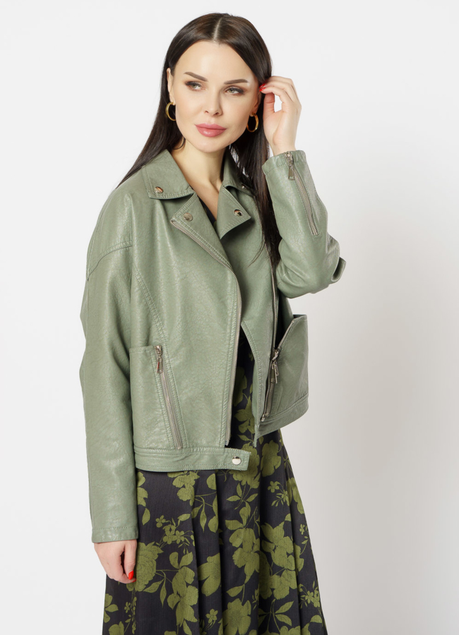 Куртка из эко кожи зеленого цвета модель № 830 универмаг малина