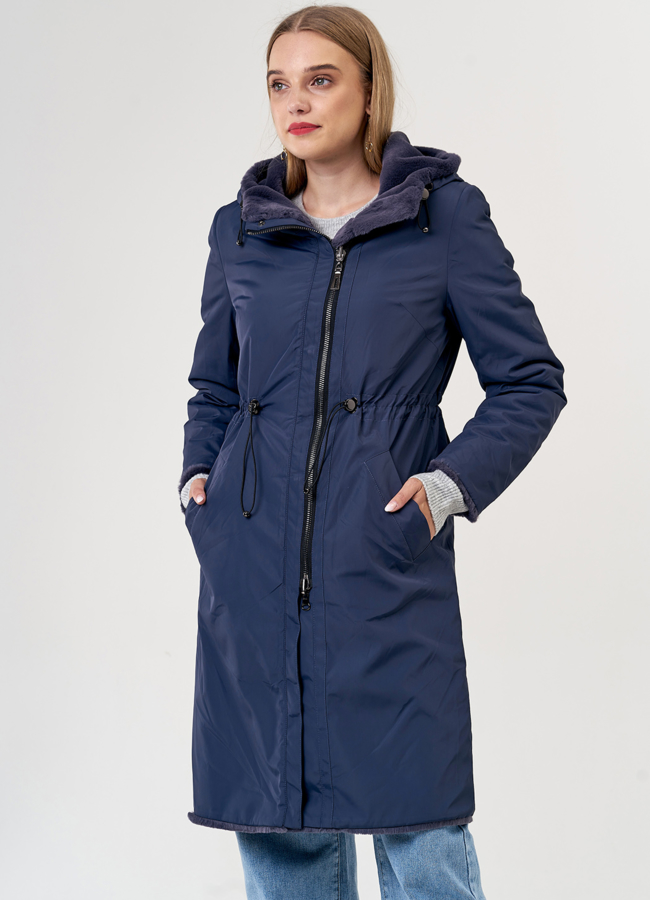 Двусторонняя эко шуба с капюшоном модель № 19009 в рассрочку