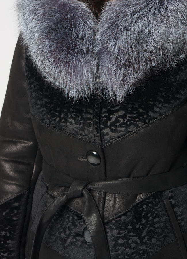 Дубленка эко на пуговицах с отделкой из чернобурки модель № 8207 универмаг малина