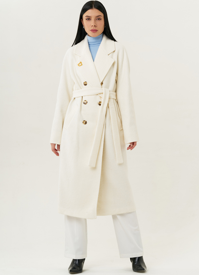 фото Светлое женское пальто-оверсайз с поясом модель № 22419
