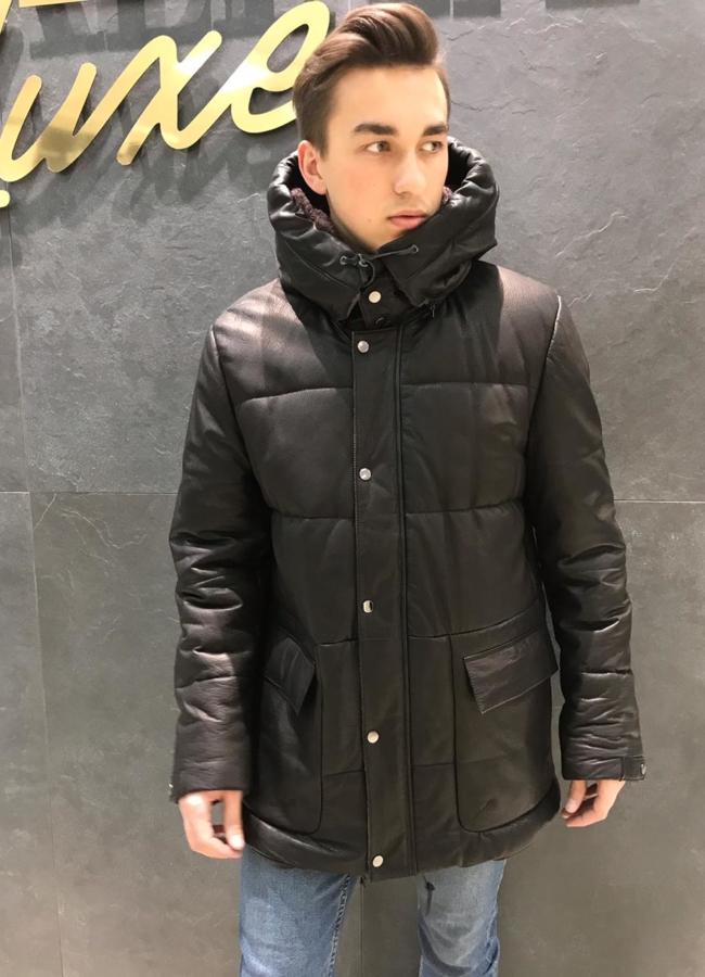 фото Кожаный пуховик модель № 9790