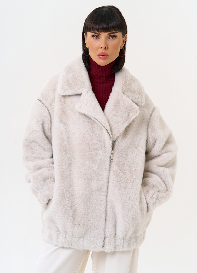 Женский бомбер из эко меха со съемными рукавами модель № 31276 меха малина Женский бомбер из эко меха со съемными рукавами модель № 31276 меха малина