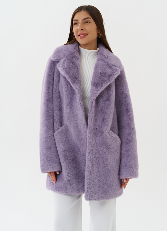 Укороченное пальто из эко меха  модель № 27786 универмаг малина