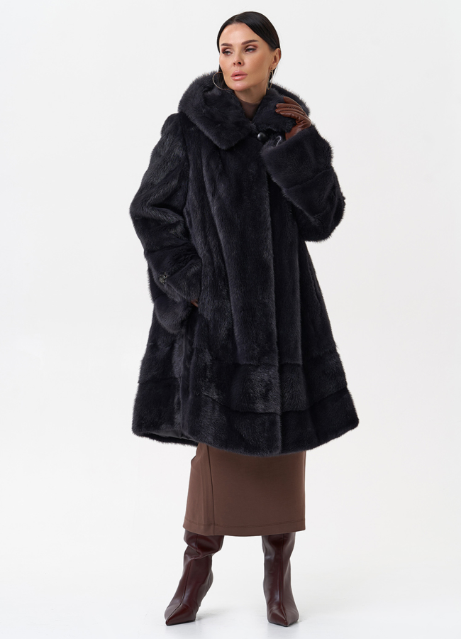Норковая шуба с капюшоном  модель № 29096 универмаг малина