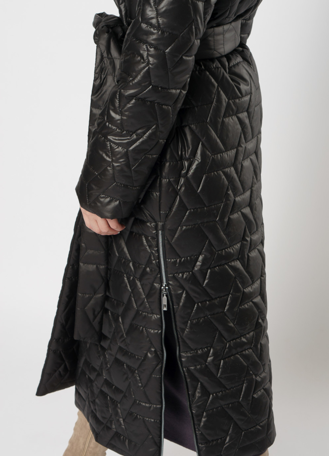 Черное длинное пальто  модель № 17786 универмаг малина