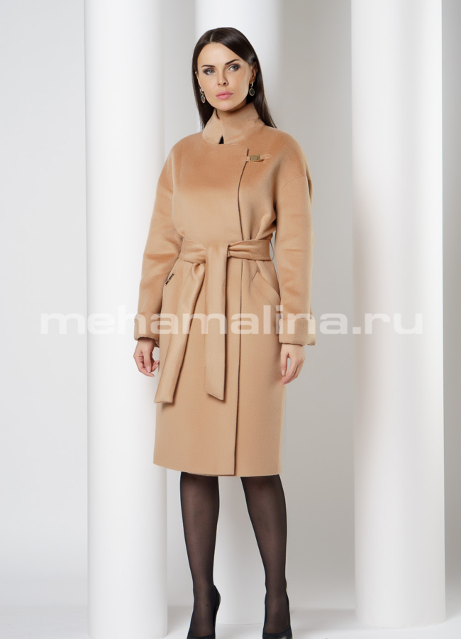 Пальто со стойкой на кнопках в цвете кэмел модель № 035 в рассрочку
