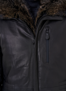 Мужской пуховик из натуральной кожи с мехом