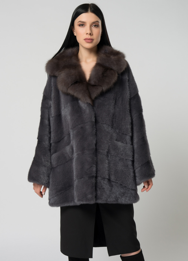 Короткая шуба из норки с английский воротником модель № 1504 универмаг малина