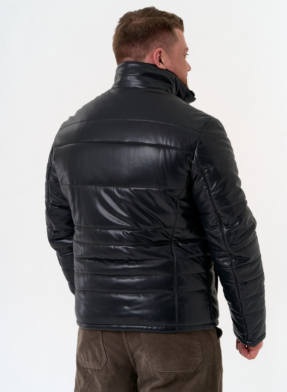 Пуховик из эко кожи черного цвета