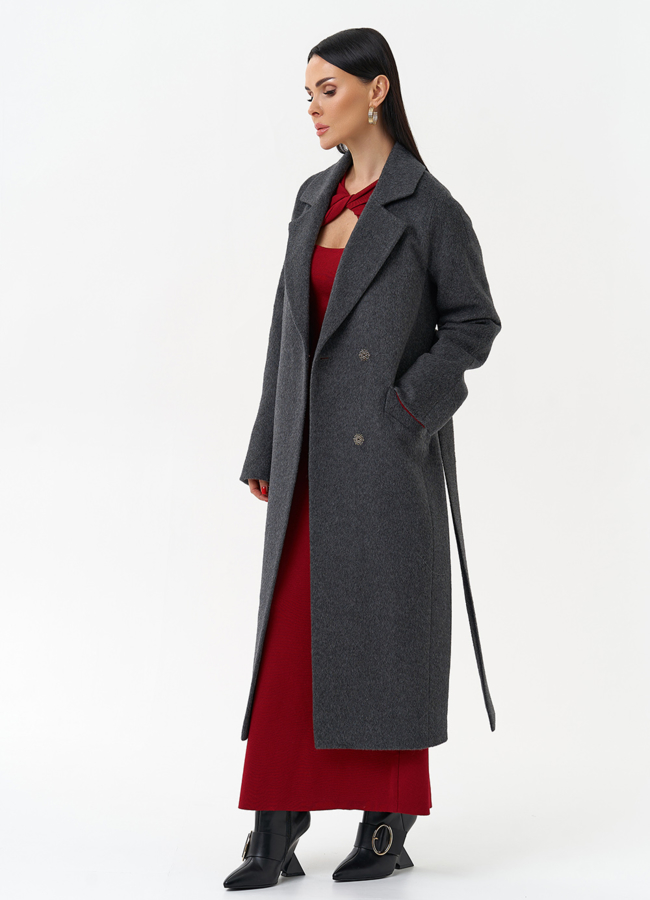 Длинное женское пальто с английским воротником модель № 29896 универмаг малина