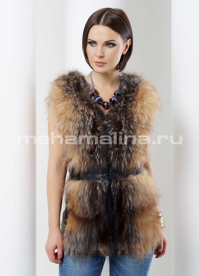 Жилетка, лиса модель № M-118 меха малина