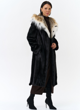 Норковая шуба с рысью в черном цвете