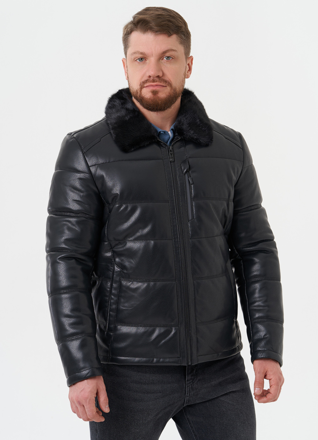 фото Куртка из эко кожи с отделкой из меха норки модель № 27737