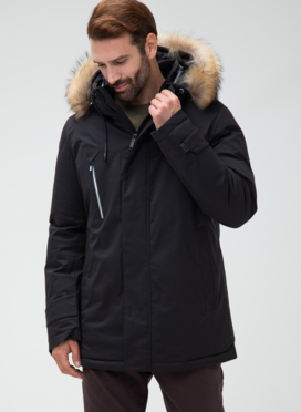 Мужской пуховик с капюшоном из меха енота