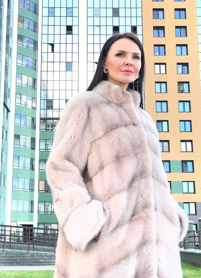 Норковая шуба в цвете пудра модель № 381 С в рассрочку