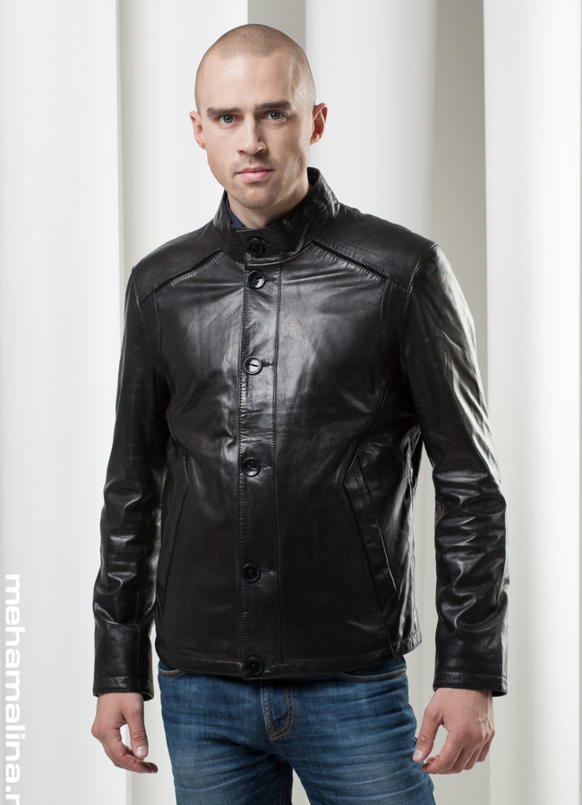 Кожаная куртка, воротник-стойка модель № KP-56 в рассрочку