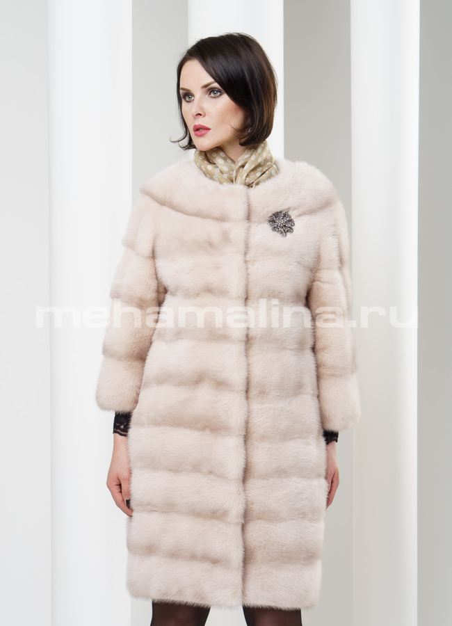 фото Шуба из норки, воротник шанель, цвет пудра модель № S-187
