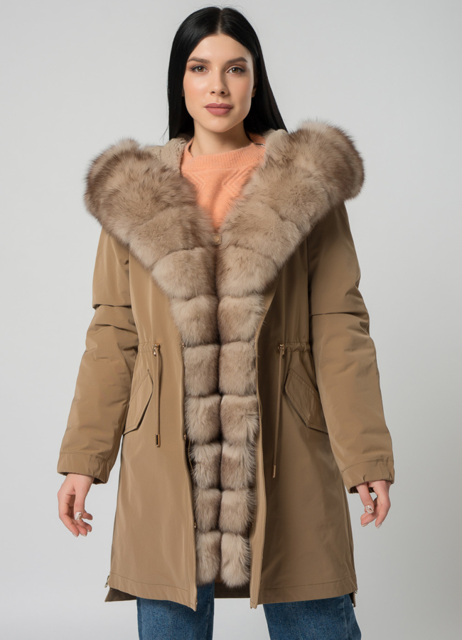 Парка с мехом песца модель № 22028 меха малина