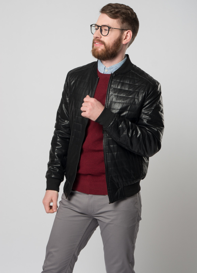 Бомбер из эко кожи черного цвета модель № 715 универмаг малина