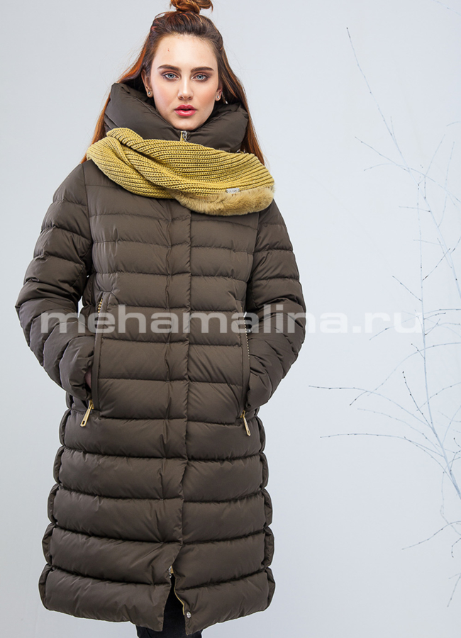 Женский пуховик с капюшоном модель № П-166 меха малина