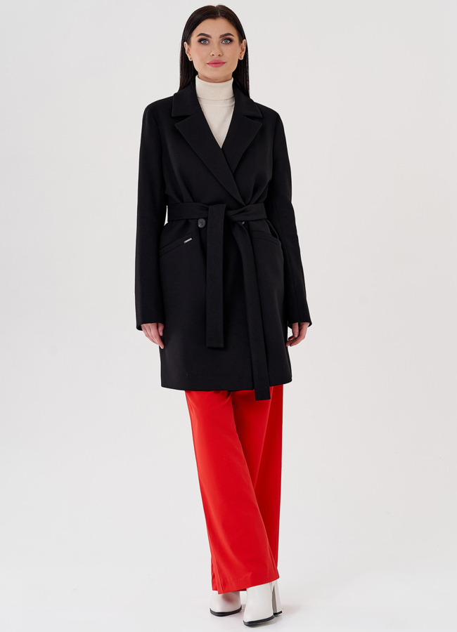 Женское пальто в черном цвете до колена модель № 23503 универмаг малина
