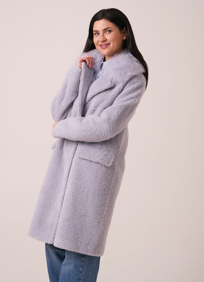 Пальто из овечьей шерсти с отделкой из песца модель № 88157 в кредит