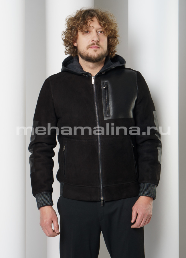 Дубленка на молнии с капюшоном модель № DM-124 универмаг малина