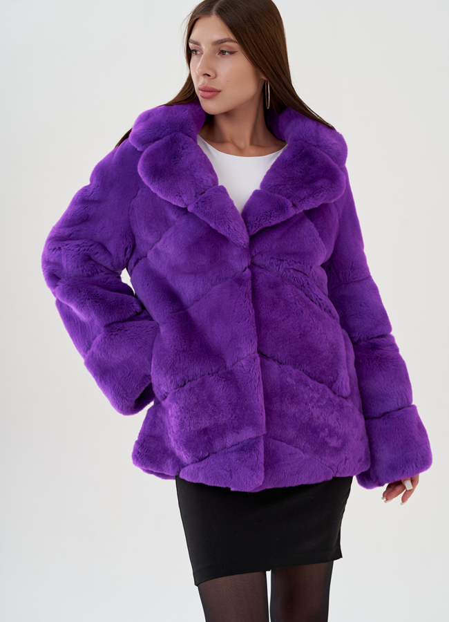 Укороченная шуба из кролика в фиолетовом цвете модель № 81161 универмаг малина