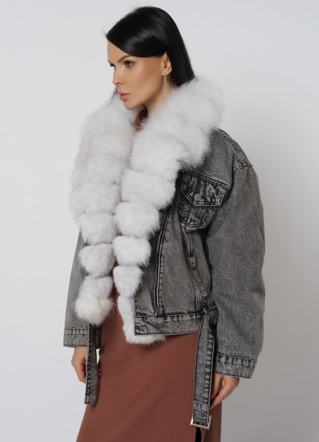 Утепленная джинсовая куртка серого цвета модель № 21704 в кредит