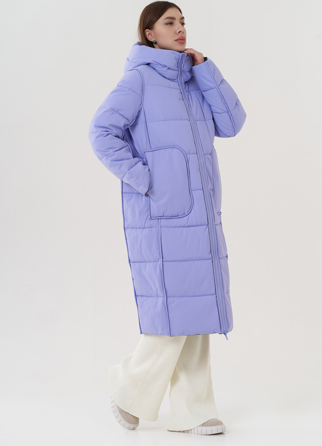 Женский двусторонний пуховик с капюшоном  модель № 25386 универмаг малина