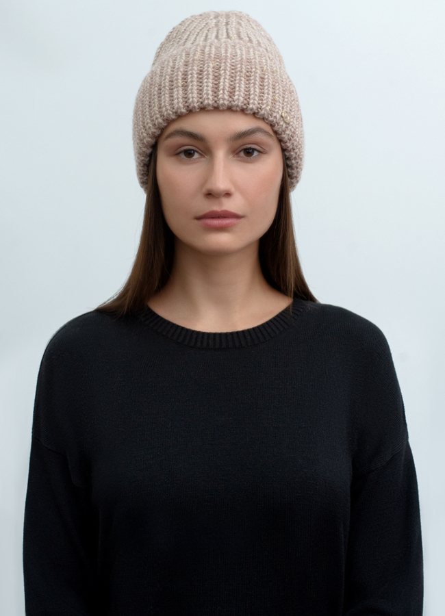 Шапка женская Marhatter в бежевом цвете модель № 12159/2 меха малина