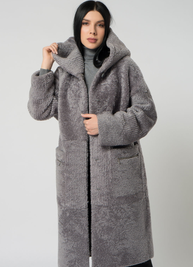 Шуба из овчины с капюшоном модель № 1506 универмаг малина