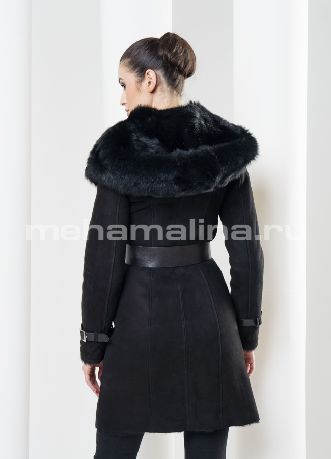 Дубленка с капюшоном модель № D-143 в кредит