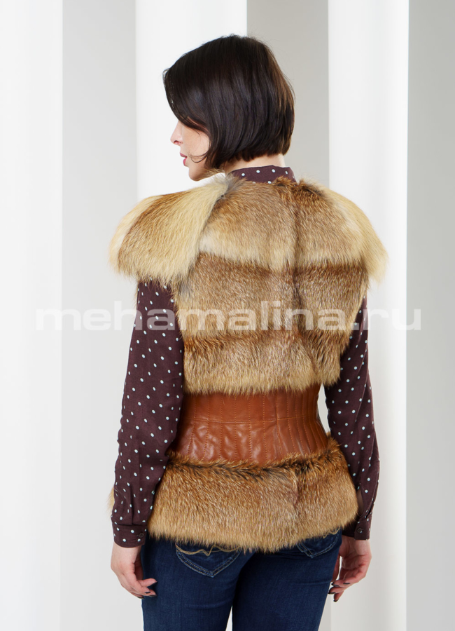 фото Жилет из лисы с кожей модель № M-46