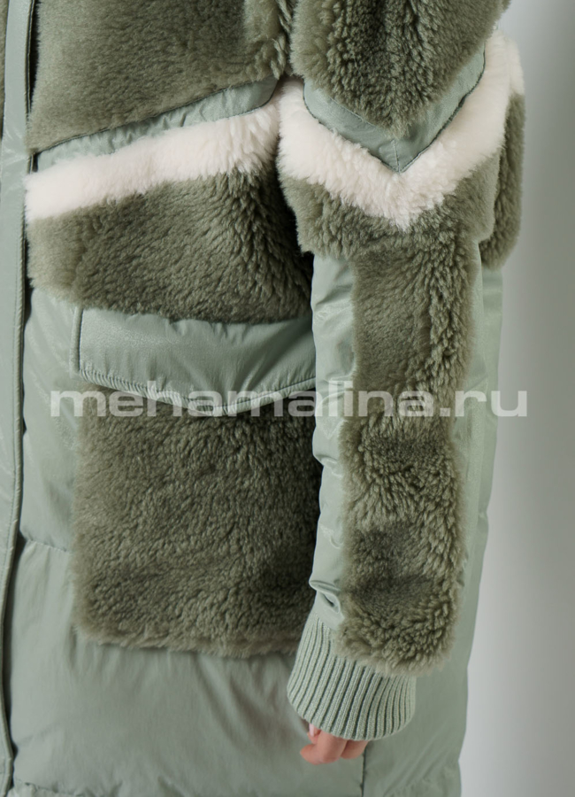 Пуховик на молнии с капюшоном, зеленого цвета модель № П-366 в рассрочку