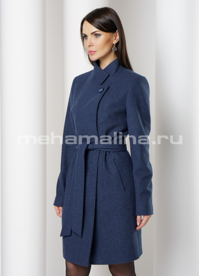 Пальто темно-синее со стойкой, на пуговицах модель № 1936 универмаг малина