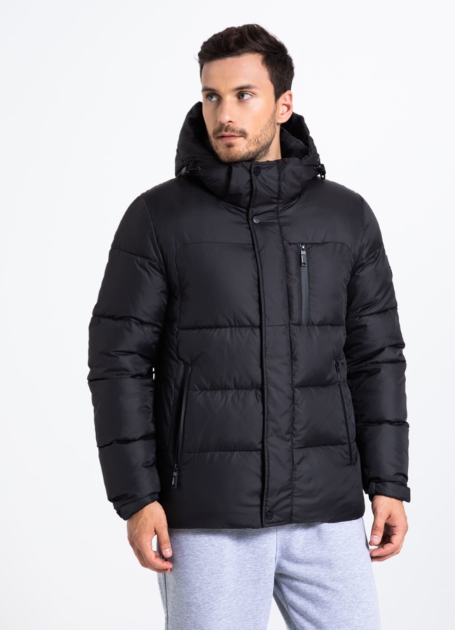 Пуховик мужской черного цвета с капюшоном  модель № 25521 в кредит