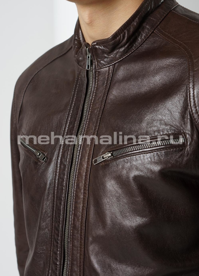 Современная кожаная куртка  модель № KP-204 универмаг малина