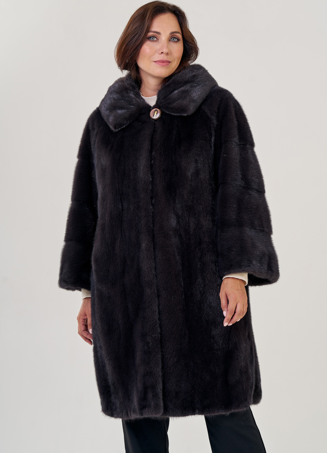 Женская норковая шуба с капюшоном  модель № 23155 универмаг малина
