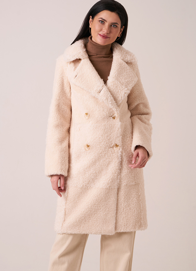фото Пальто из овечьей шерсти двубортное с английским воротником модель № 17853