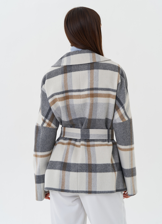 Укороченное пальто с принтом клетка модель № 27674 универмаг малина