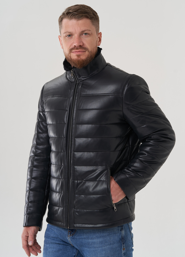Пуховик мужской из эко кожи  модель № 81849 в кредит