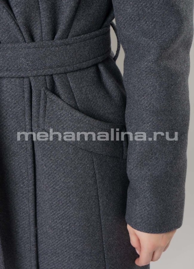 Серое пальто с английским воротником, на кнопках  модель № 2547 универмаг малина