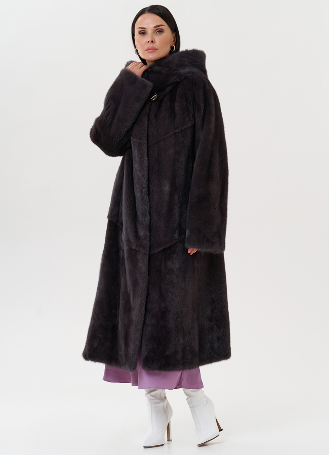 Женская норковая шуба с капюшоном модель № 27582 универмаг малина