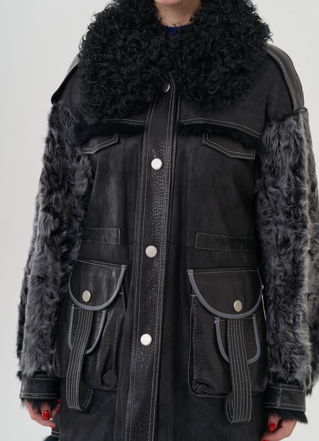Полупальто черное из меха кролика модель № 25547 в рассрочку
