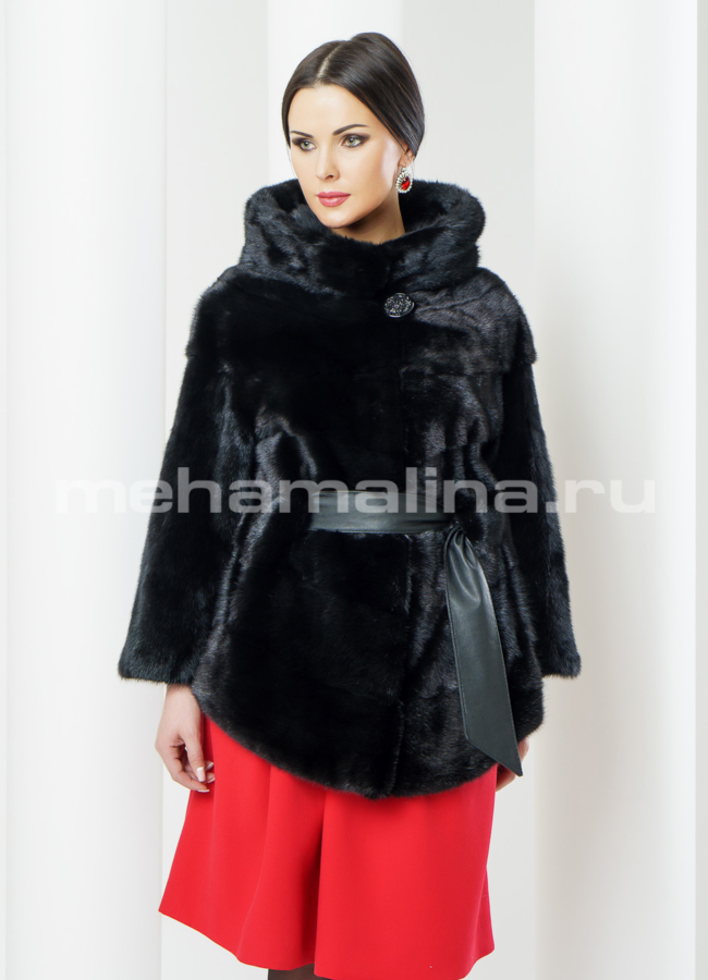 Укороченная шуба из норки модель № S-377 меха малина
