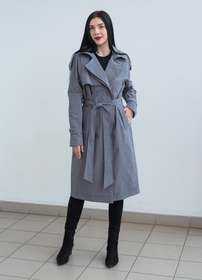 Плащ женский с поясом  модель № 22723 меха малина