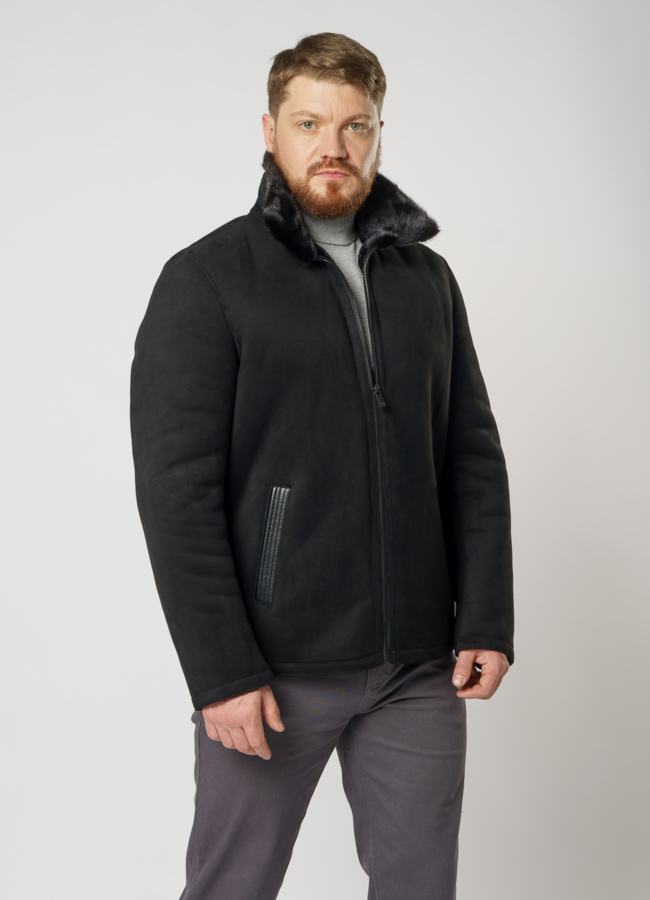 Дубленка из эко замши с отделкой норка модель № 7099 меха малина