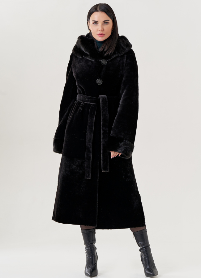 фото Шуба из овчины с капюшоном  модель № 77717